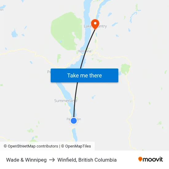 Wade & Winnipeg to Winfield, British Columbia map