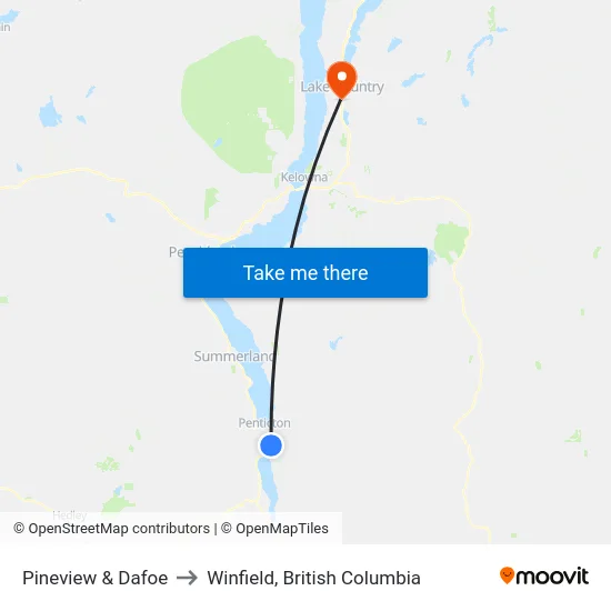 Pineview & Dafoe to Winfield, British Columbia map