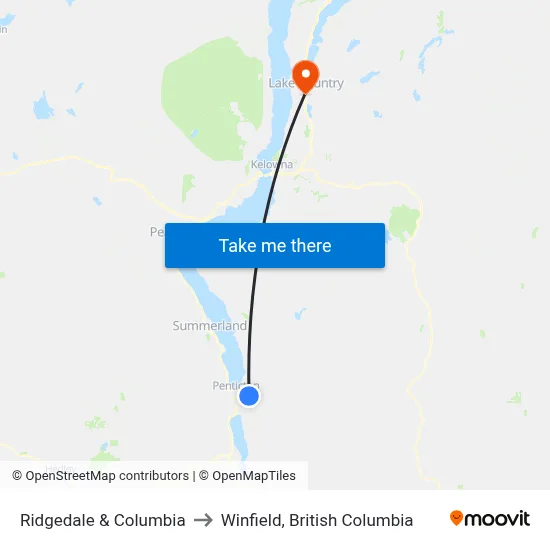 Ridgedale & Columbia to Winfield, British Columbia map