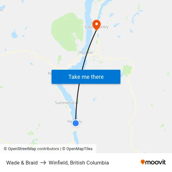Wade & Braid to Winfield, British Columbia map