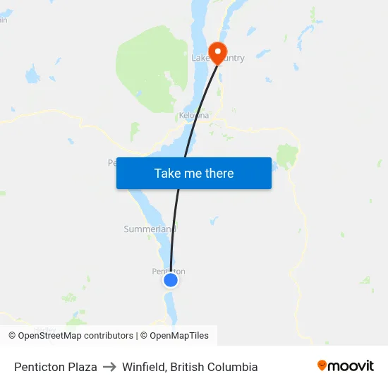Penticton Plaza to Winfield, British Columbia map