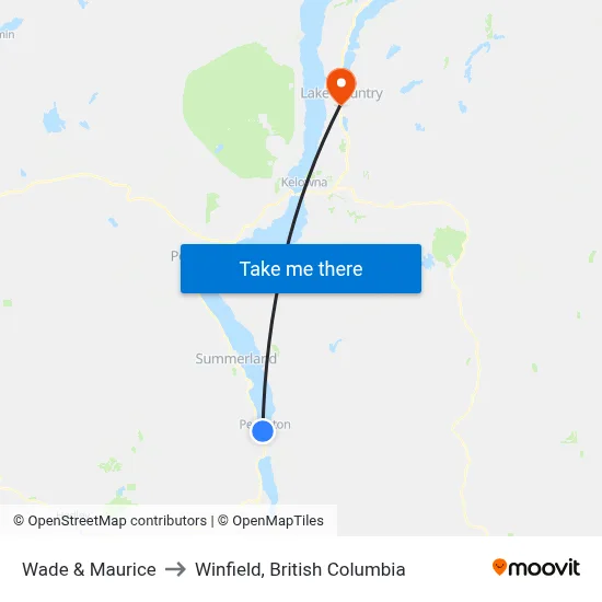 Wade & Maurice to Winfield, British Columbia map