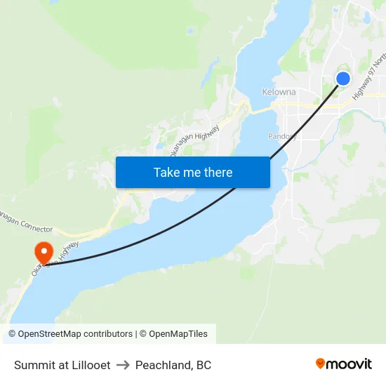 Summit at Lillooet to Peachland, BC map