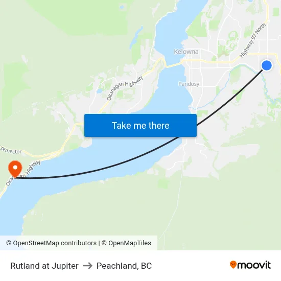 Rutland at Jupiter to Peachland, BC map