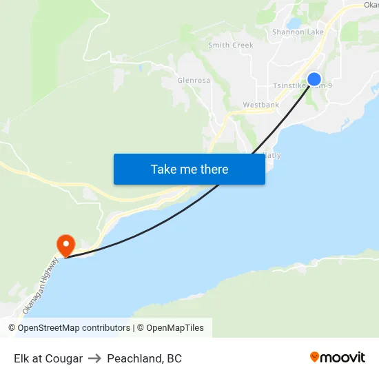 Elk at Cougar to Peachland, BC map