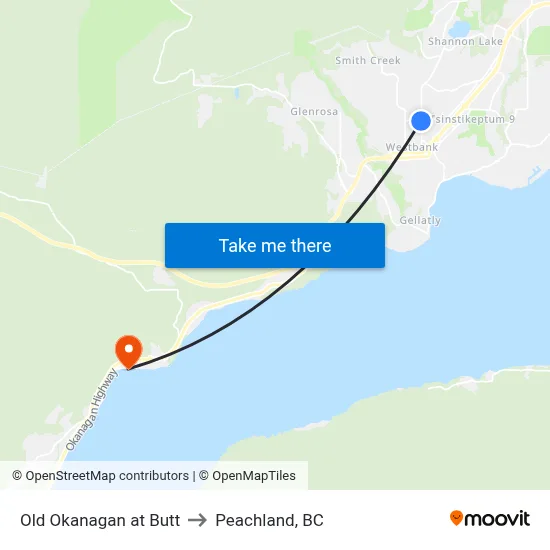 Old Okanagan at Butt to Peachland, BC map