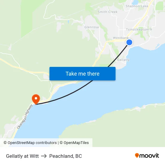 Gellatly at Witt to Peachland, BC map