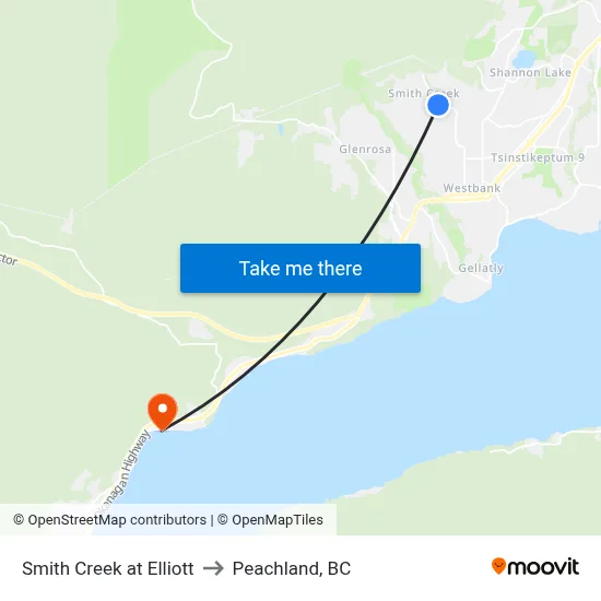 Smith Creek at Elliott to Peachland, BC map