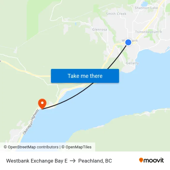 Westbank Exchange Bay E to Peachland, BC map
