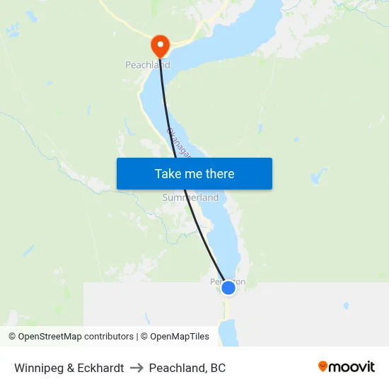 Winnipeg & Eckhardt to Peachland, BC map