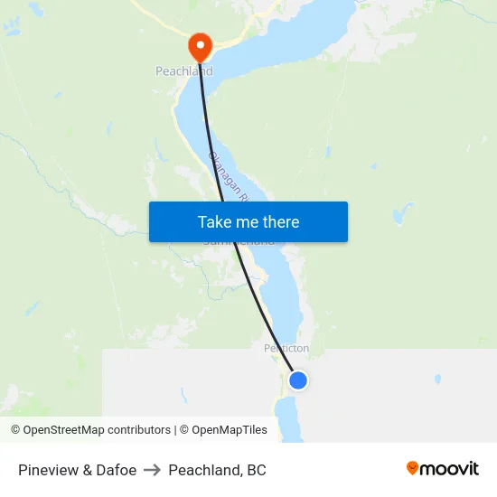 Pineview & Dafoe to Peachland, BC map