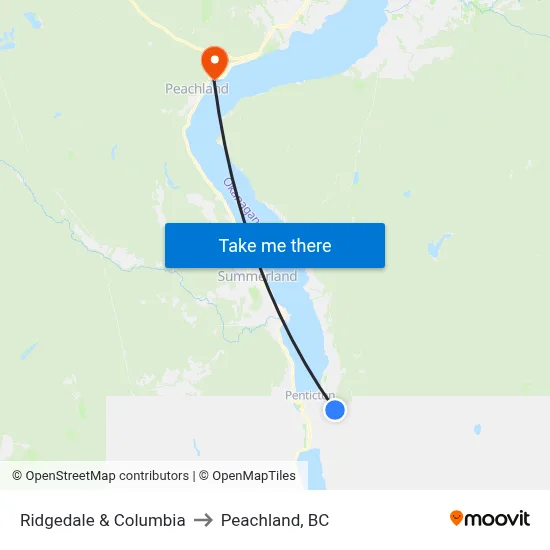 Ridgedale & Columbia to Peachland, BC map