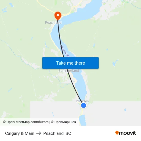 Calgary & Main to Peachland, BC map