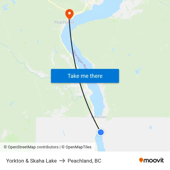 Yorkton & Skaha Lake to Peachland, BC map