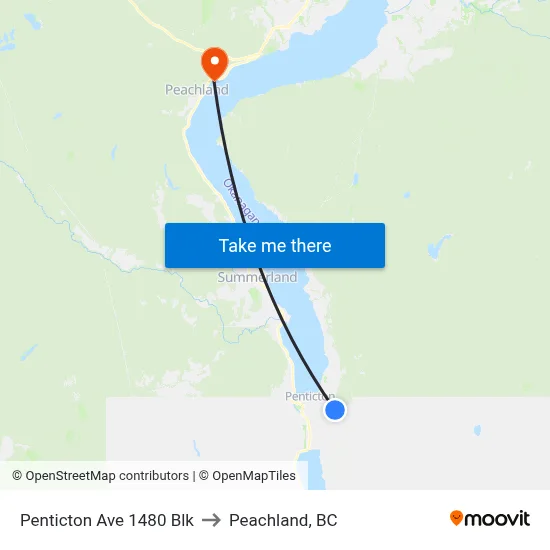 Penticton Ave 1480 Blk to Peachland, BC map