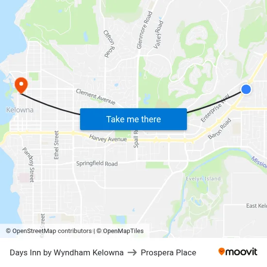 Days Inn by Wyndham Kelowna to Prospera Place map