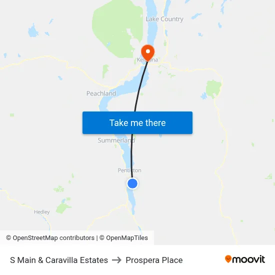 S Main & Caravilla Estates to Prospera Place map
