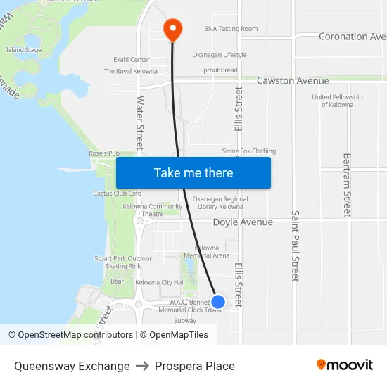 Queensway Exchange to Prospera Place map