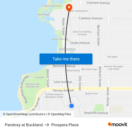Pandosy at Buckland to Prospera Place map