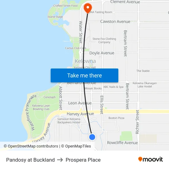 Pandosy at Buckland to Prospera Place map