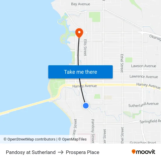Pandosy at Sutherland to Prospera Place map