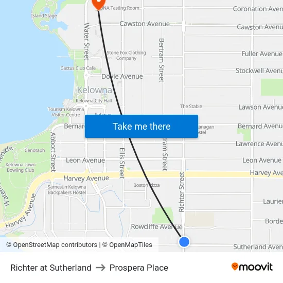 Richter at Sutherland to Prospera Place map