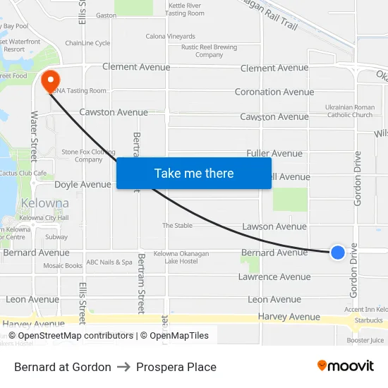 Bernard at Gordon to Prospera Place map
