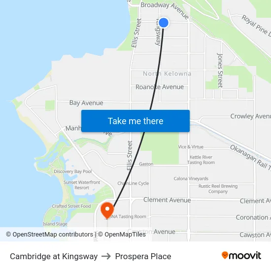 Cambridge at Kingsway to Prospera Place map