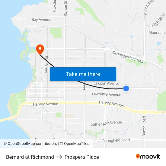 Bernard at Richmond to Prospera Place map