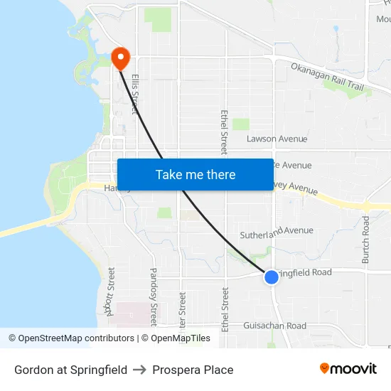 Gordon at Springfield to Prospera Place map