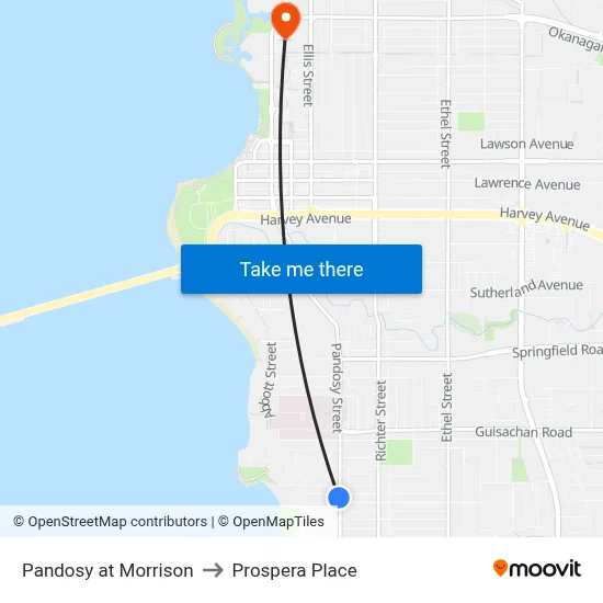 Pandosy at Morrison to Prospera Place map