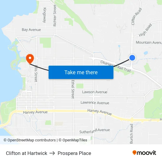 Clifton at Hartwick to Prospera Place map