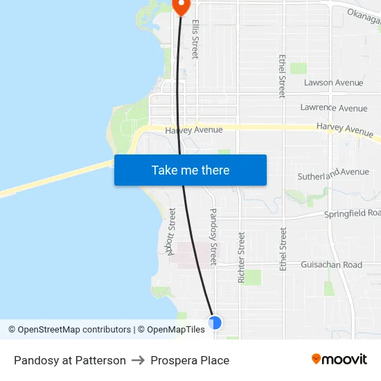 Pandosy at Patterson to Prospera Place map