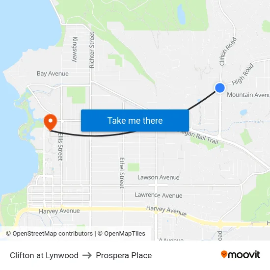 Clifton at Lynwood to Prospera Place map