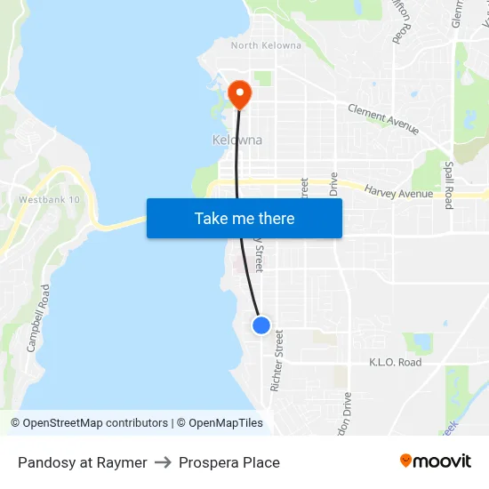Pandosy at Raymer to Prospera Place map