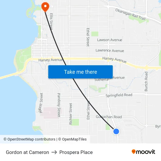 Gordon at Cameron to Prospera Place map