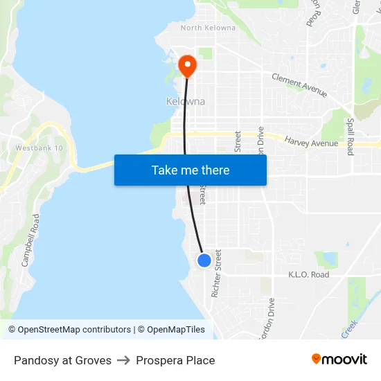 Pandosy at Groves to Prospera Place map