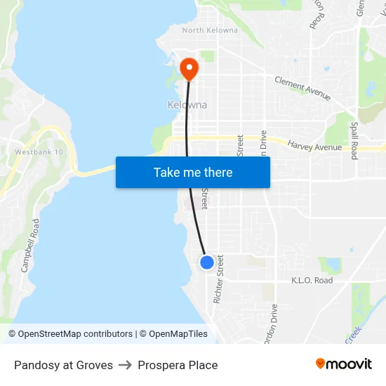 Pandosy at Groves to Prospera Place map