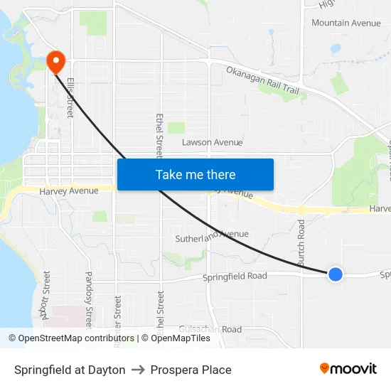 Springfield at Dayton to Prospera Place map