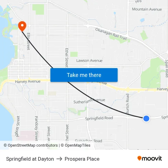 Springfield at Dayton to Prospera Place map