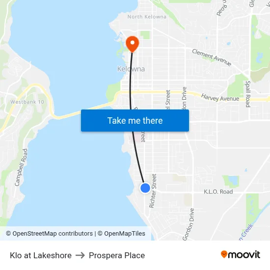Klo at Lakeshore to Prospera Place map