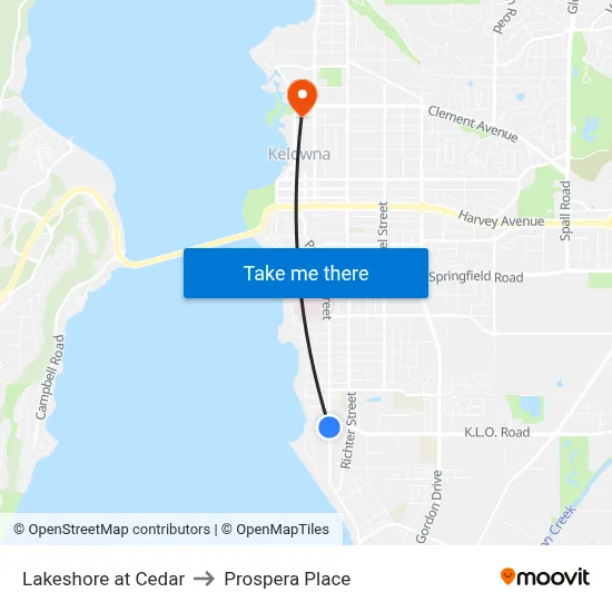 Lakeshore at Cedar to Prospera Place map