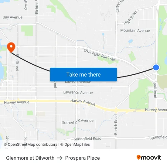 Glenmore at Dilworth to Prospera Place map