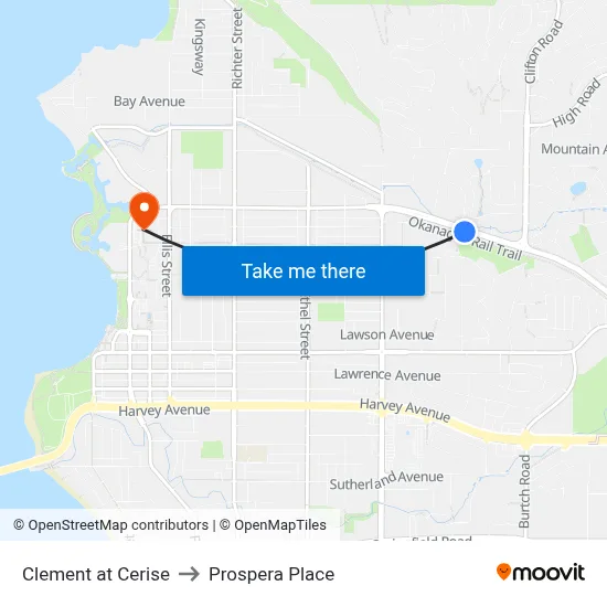 Clement at Cerise to Prospera Place map