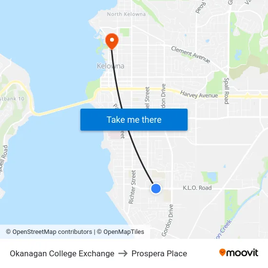Okanagan College Exchange to Prospera Place map