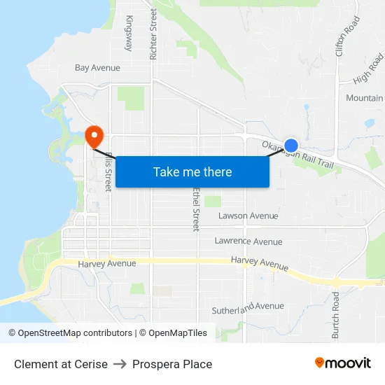 Clement at Cerise to Prospera Place map