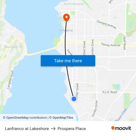 Lanfranco at Lakeshore to Prospera Place map