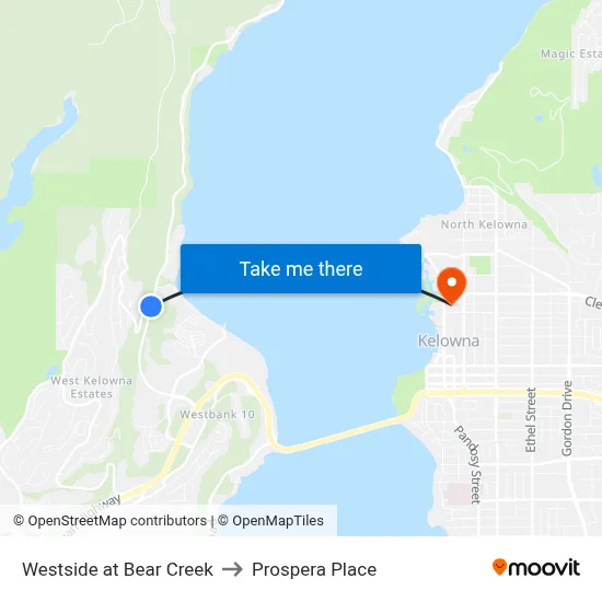Westside at Bear Creek to Prospera Place map