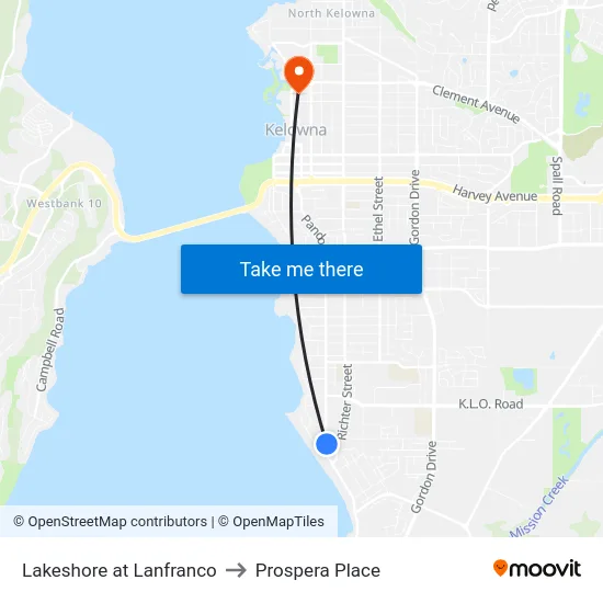 Lakeshore at Lanfranco to Prospera Place map