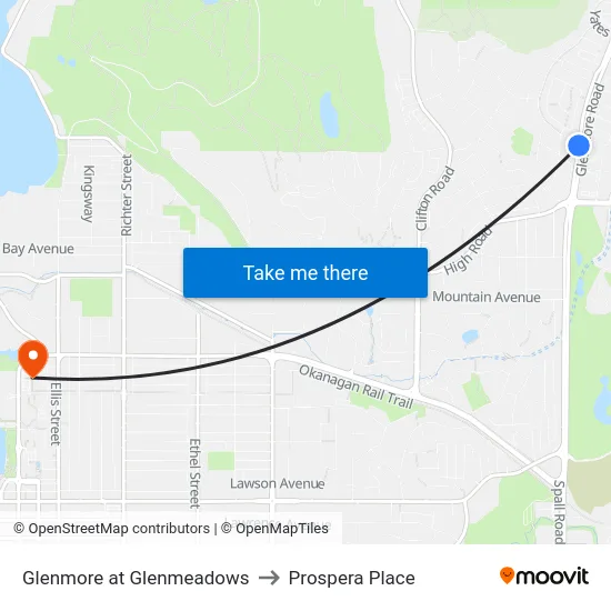 Glenmore at Glenmeadows to Prospera Place map